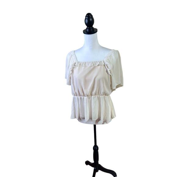 Womans Plus Short Sleeve Peasant Top Cream Color Flowey Light Weight Size 1XL - Picture 3 of 10
